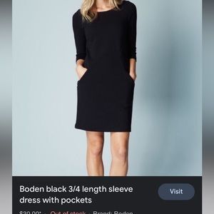 Boden 3/4 sleeve black dress with front pockets.
